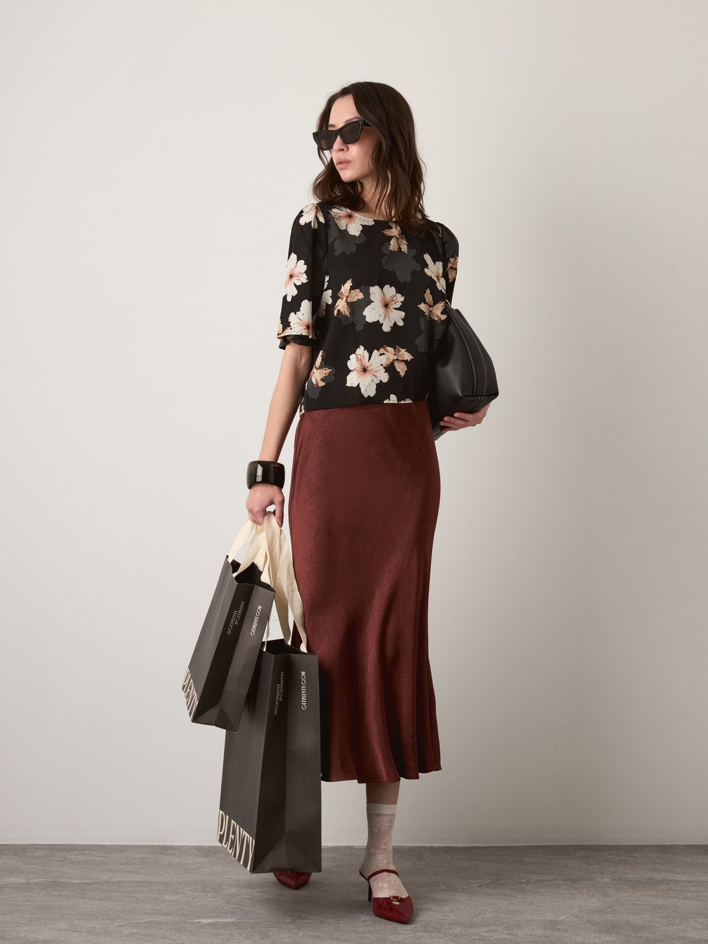 MONK & LOU - Adair Printed Blouse - Black Full Bloom