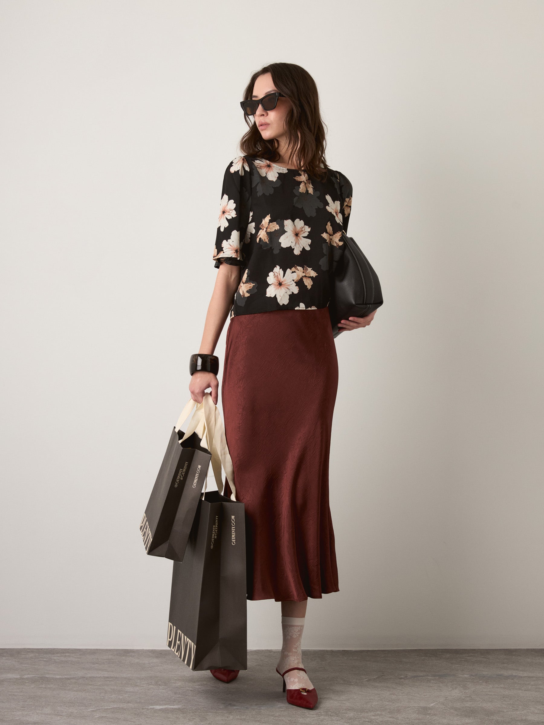 MONK & LOU - Adair Printed Blouse - Black Full Bloom