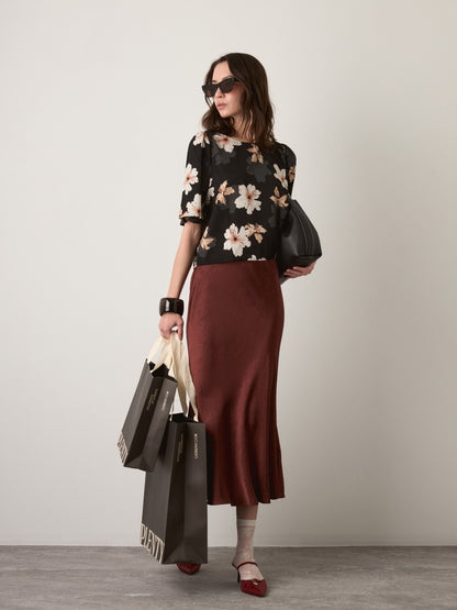 MONK & LOU - Adair Printed Blouse - Black Full Bloom