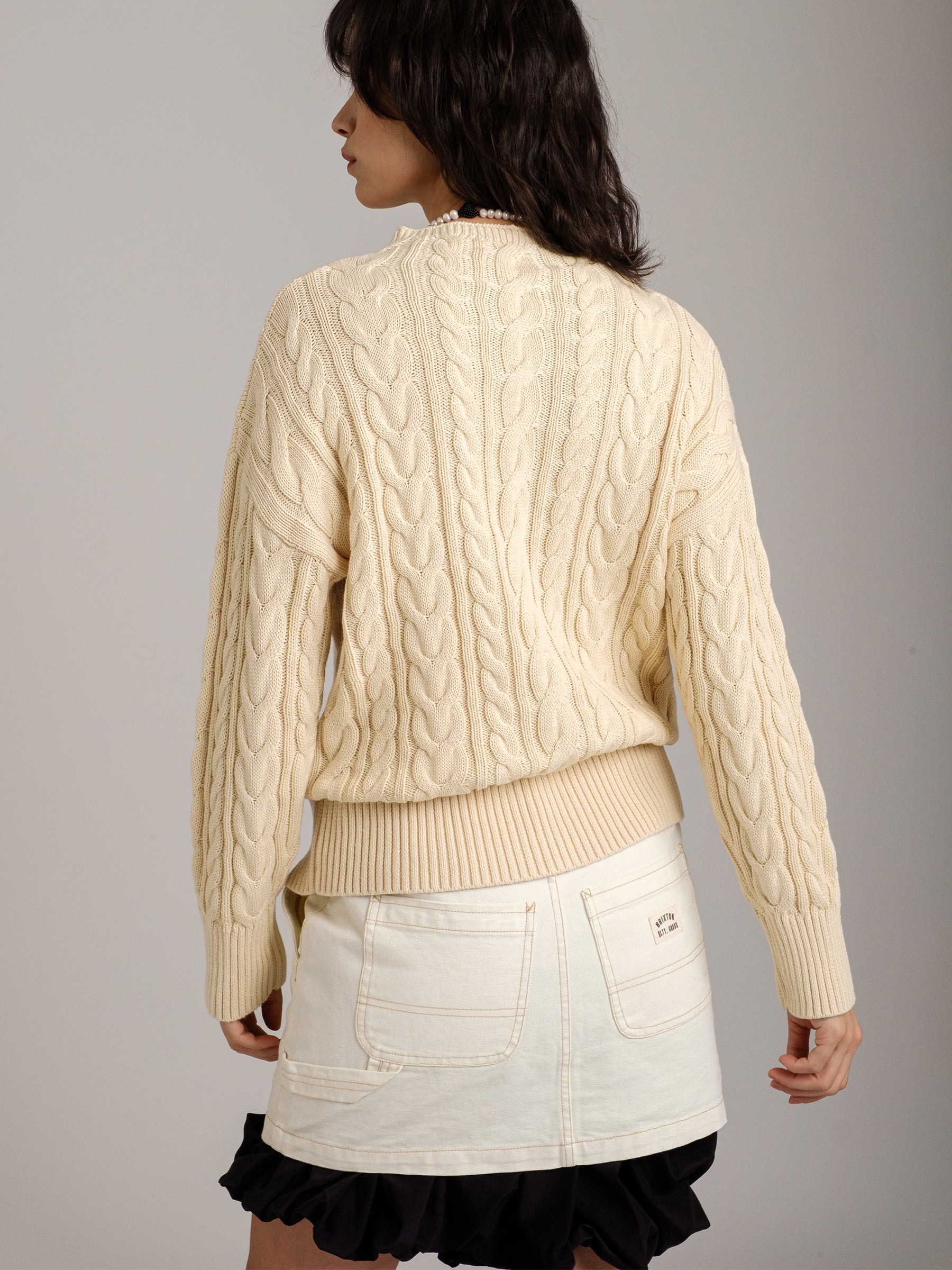MONK & LOU - Ada Funnel Neck Cable Pullover Sweater - 