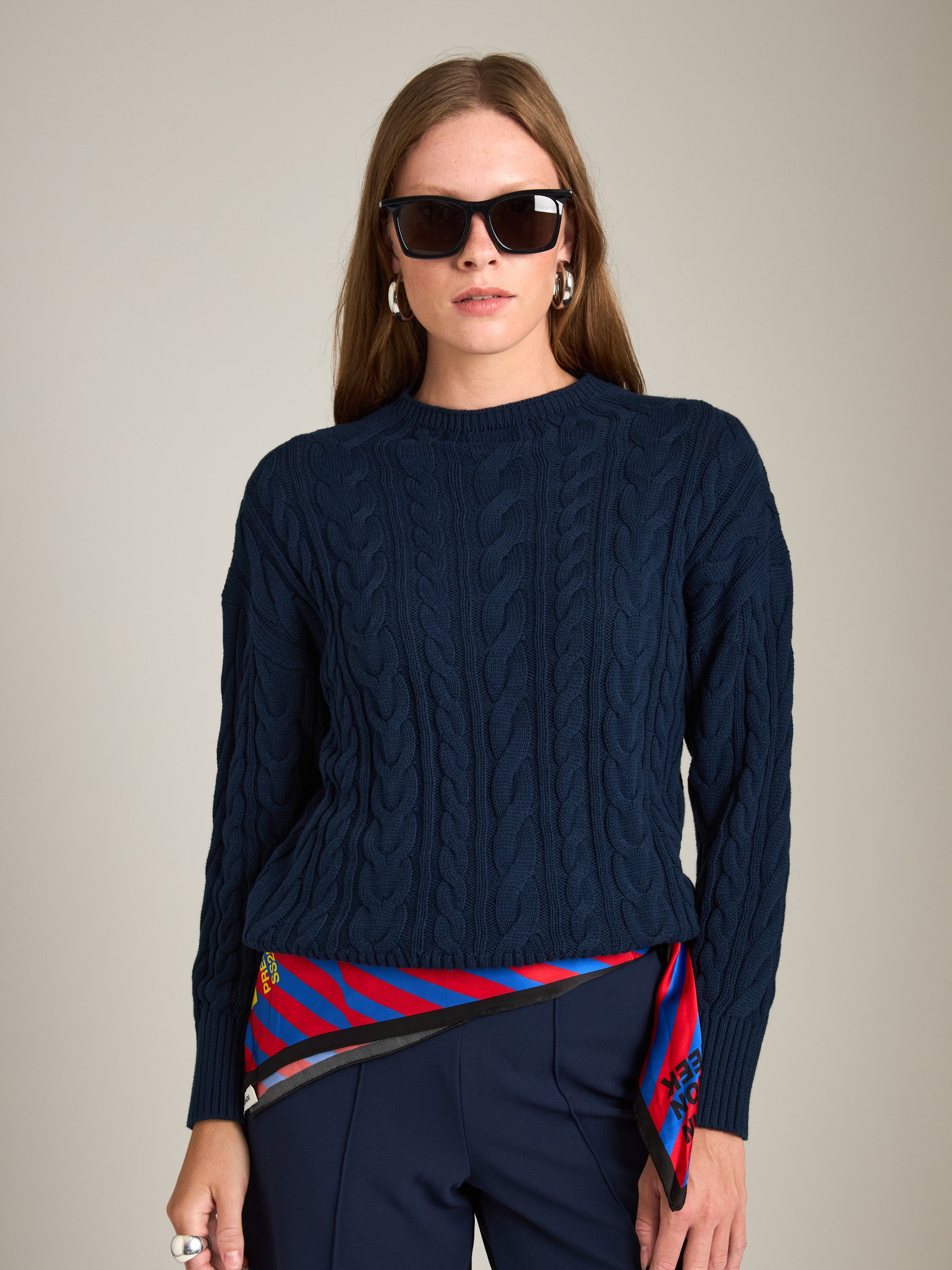 MONK & LOU - Ada Funnel Neck Cable Pullover Sweater - 