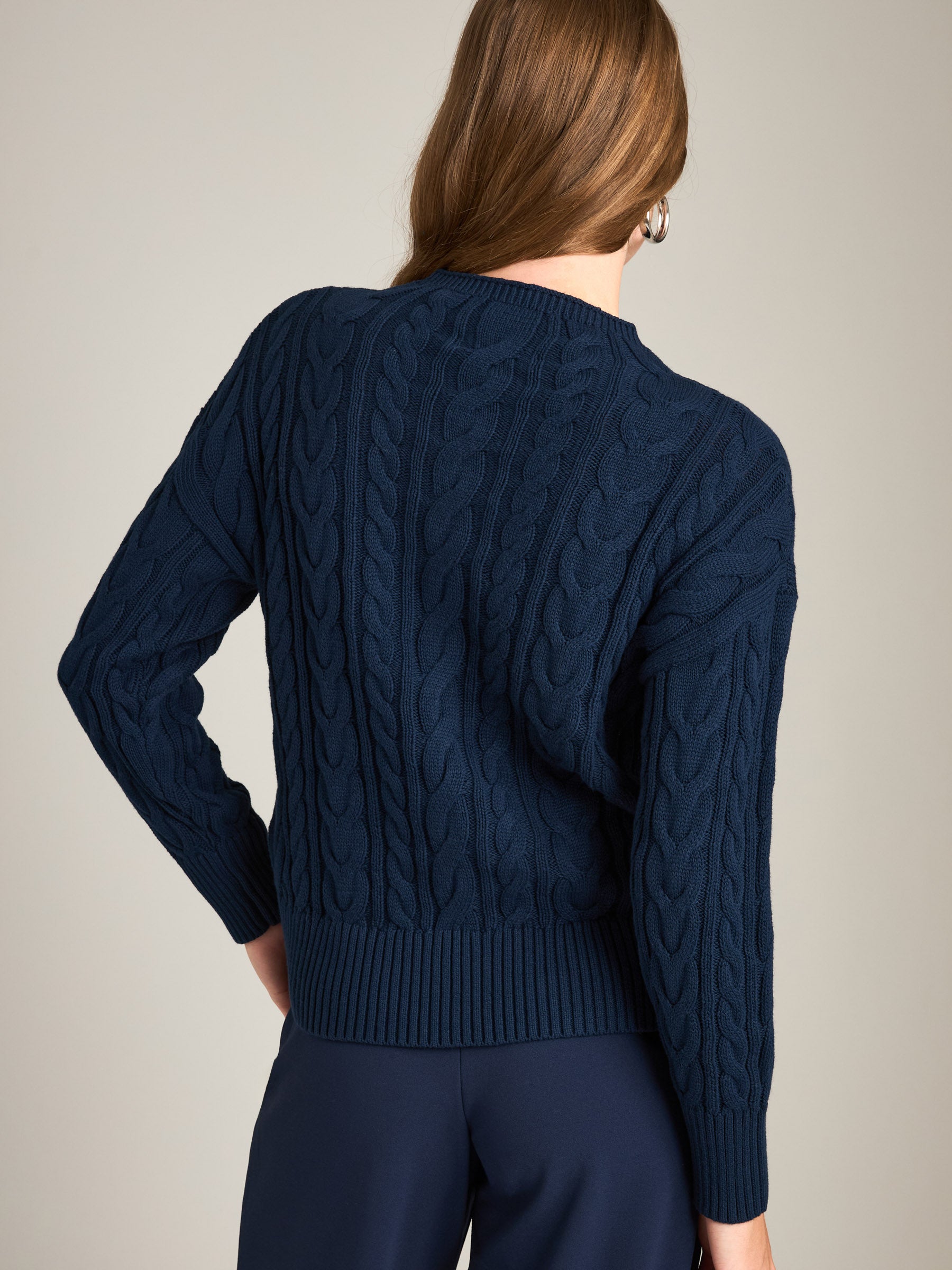 MONK & LOU - Ada Funnel Neck Cable Pullover Sweater - 