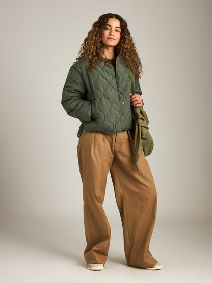 MONK & LOU - Bailey Quilted Relaxed Bomber - Sage Olive