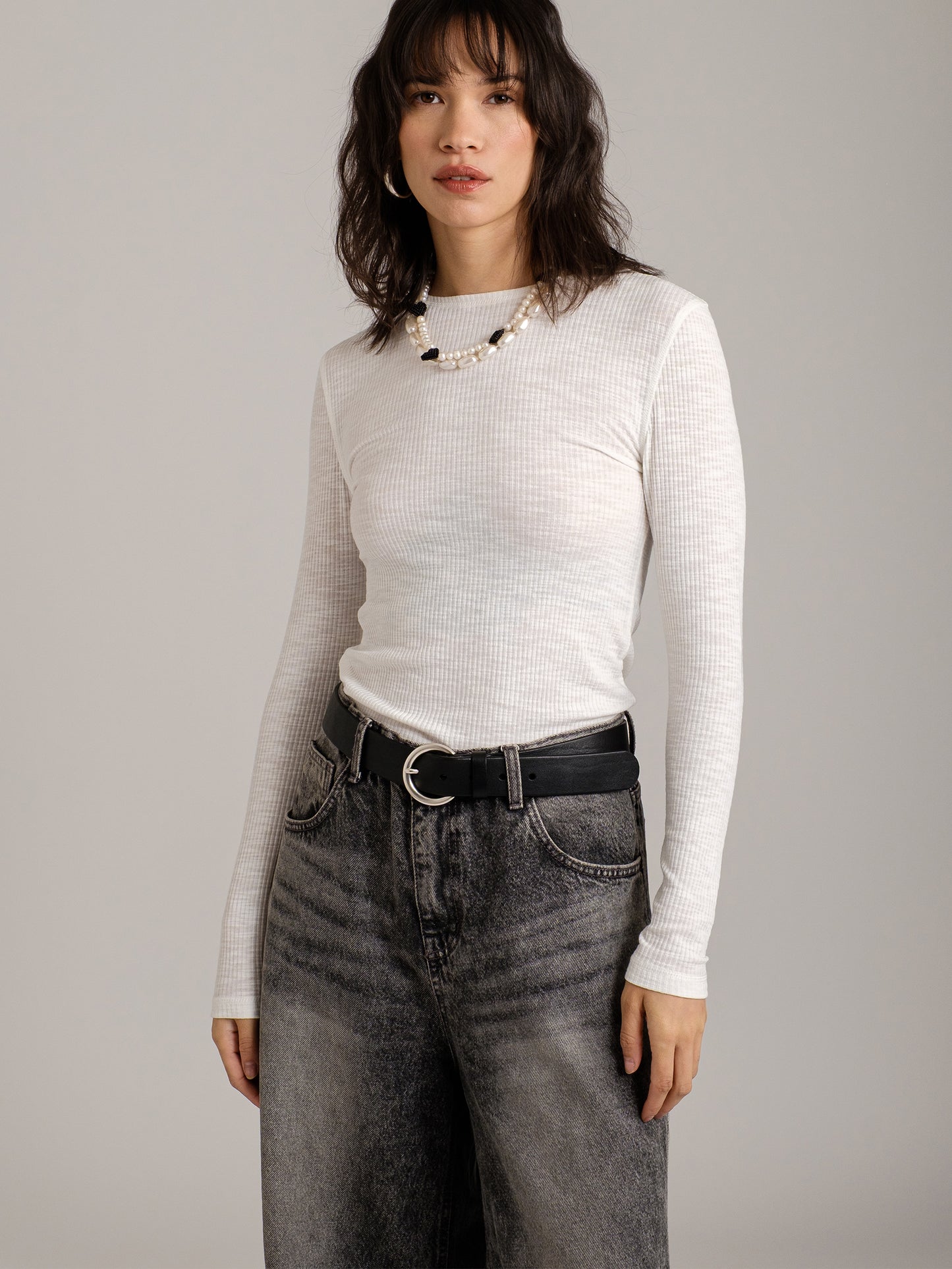 MONK & LOU - Bryony Wide Rib Long Sleeve Top - 