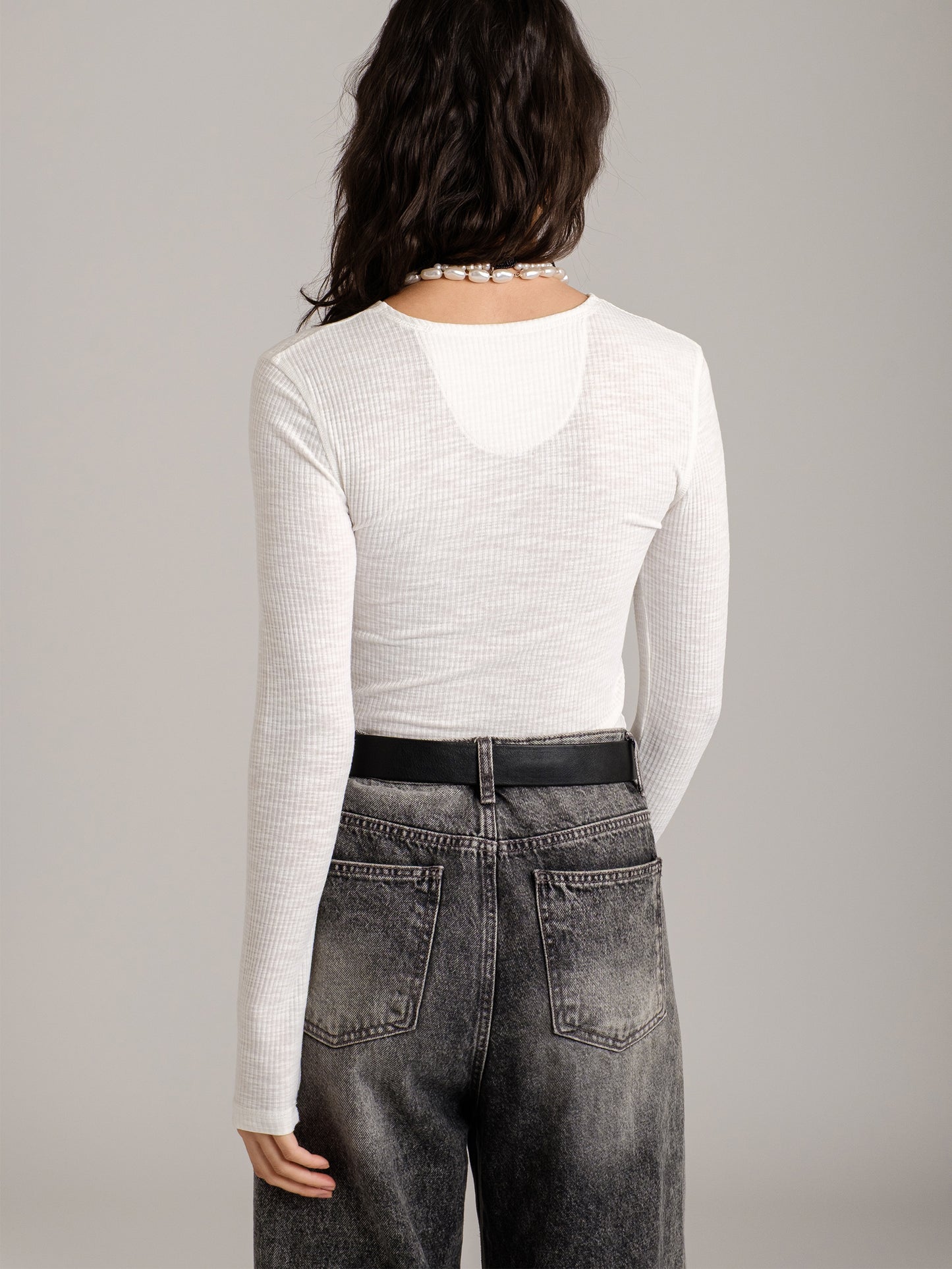 MONK & LOU - Bryony Wide Rib Long Sleeve Top - 