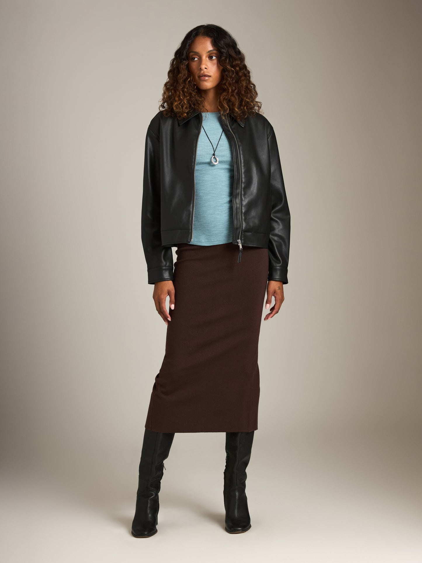 MONK & LOU - Bryony Wide Rib Long Sleeve Top - Vintage Blue