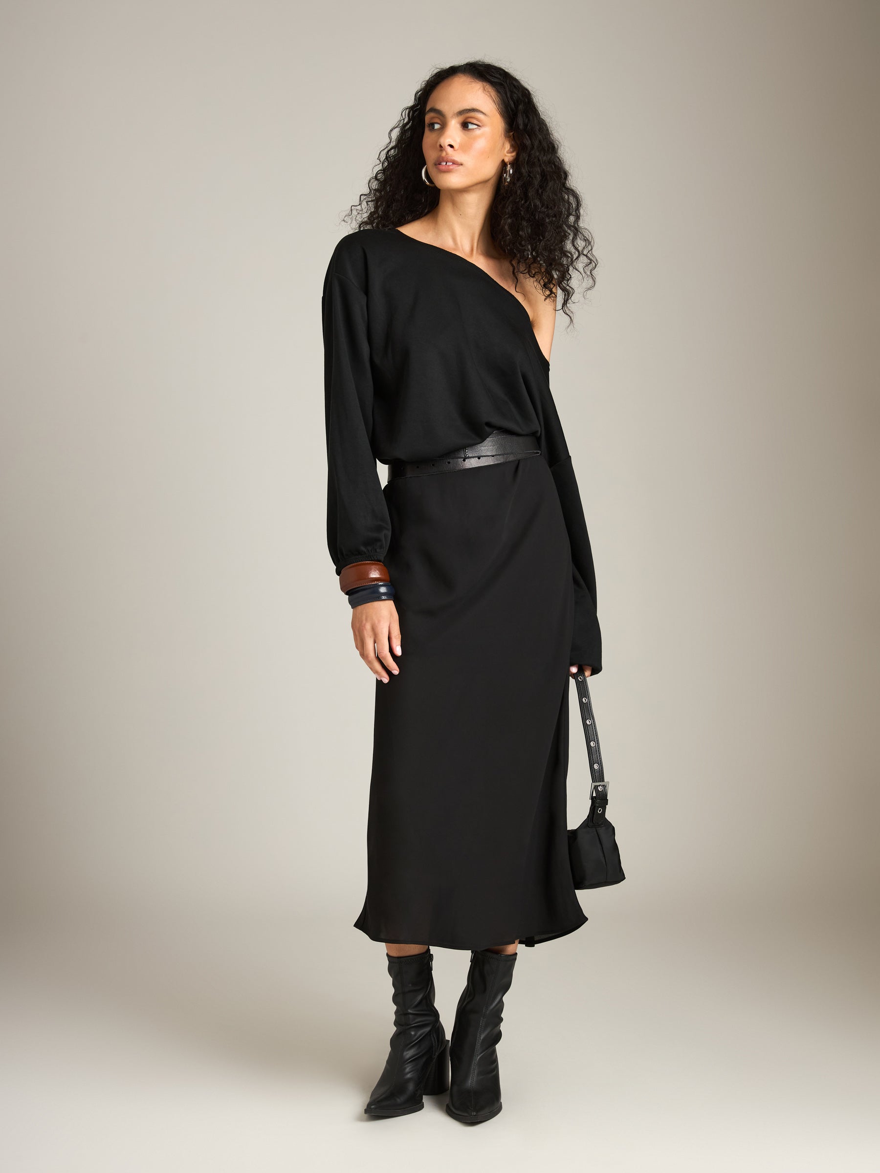 MONK & LOU - Darci Bias Midi Skirt - Black
