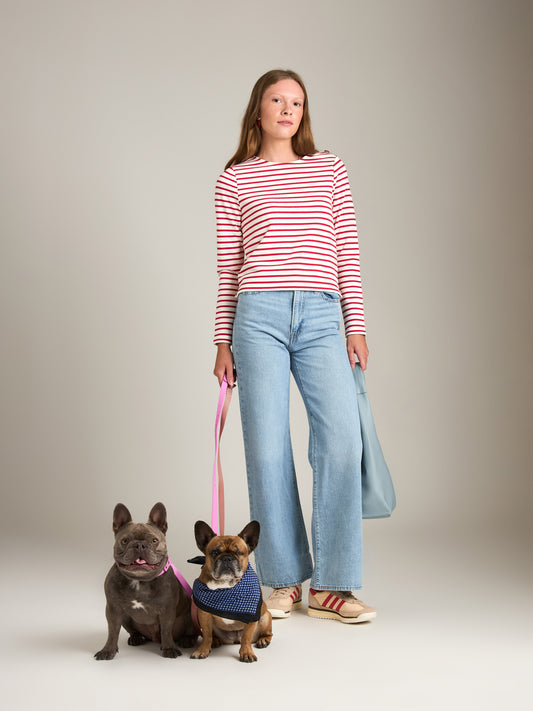 MONK & LOU - Jeri Breton Button Top - Red Stripe