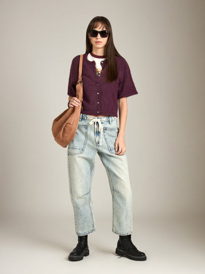 MONK & LOU - Kitty Short Sleeve Cardigan - Dark Cherry