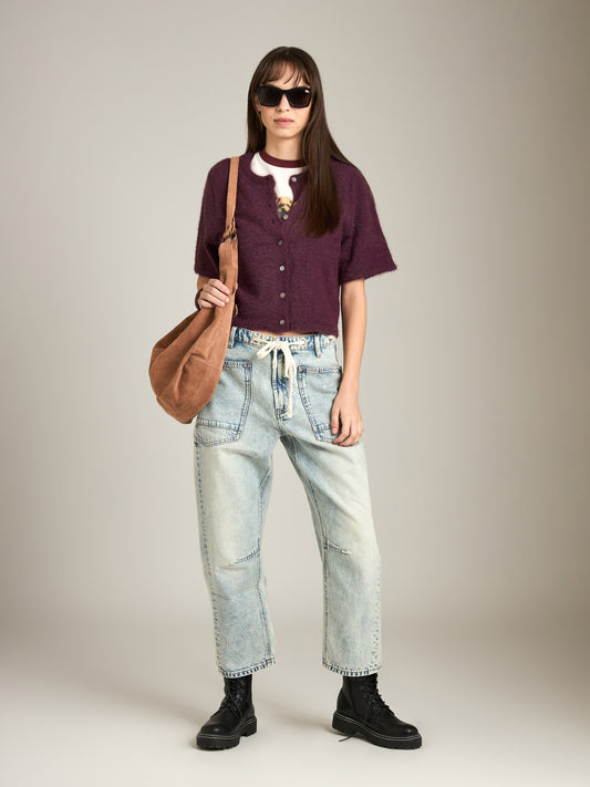 MONK & LOU - Kitty Short Sleeve Cardigan - Dark Cherry