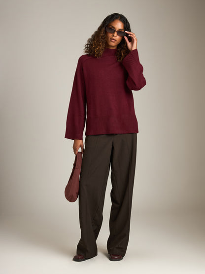 MONK & LOU - Lana Cashmere Blend Turtleneck Pullover Sweater - Red Wine