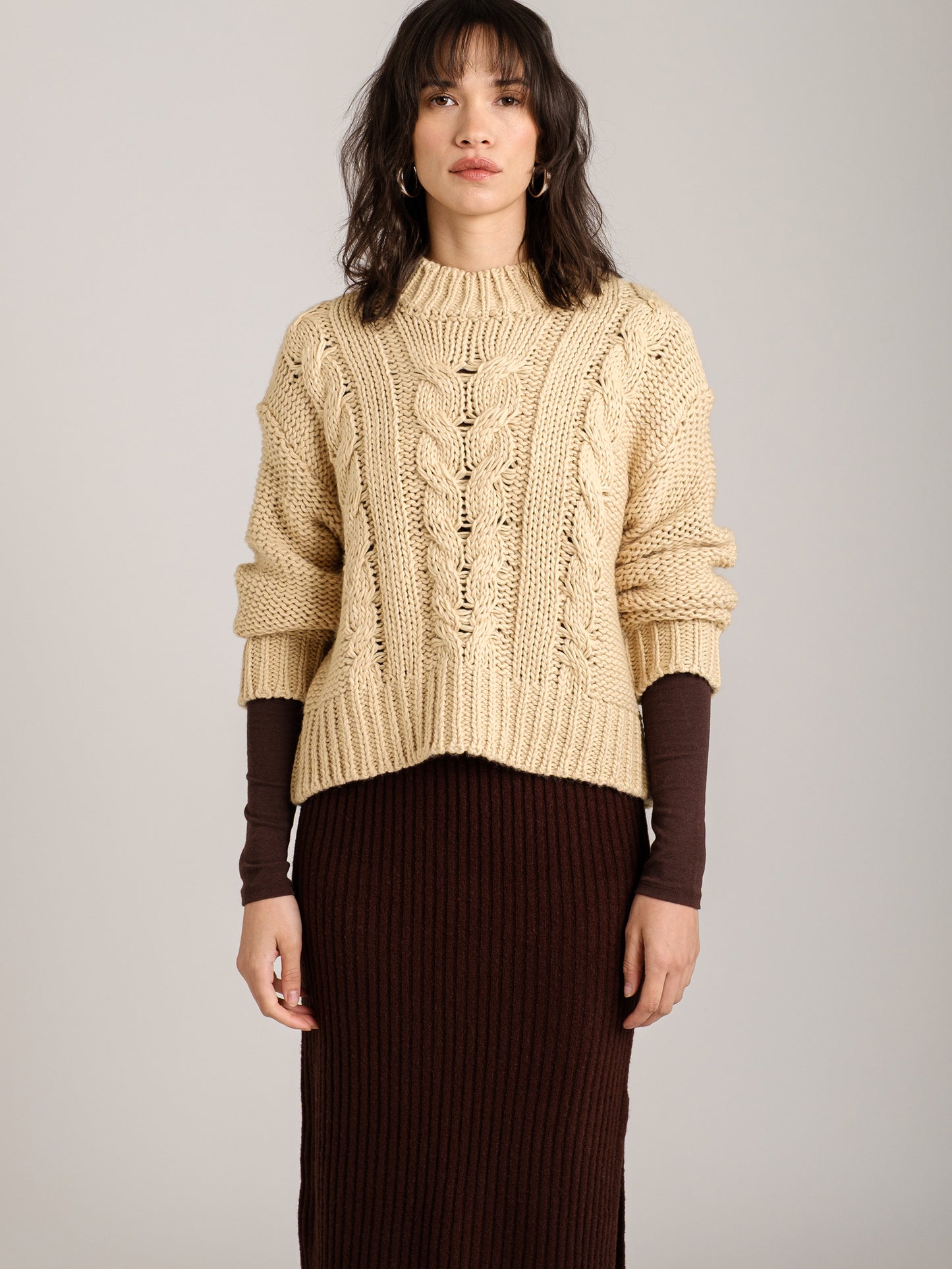 Mily Cable Knit Cropped Pullover Sweater