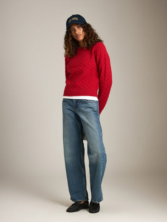 MONK & LOU - Phoebe Twist Cable Pullover Sweater - Red Cherry