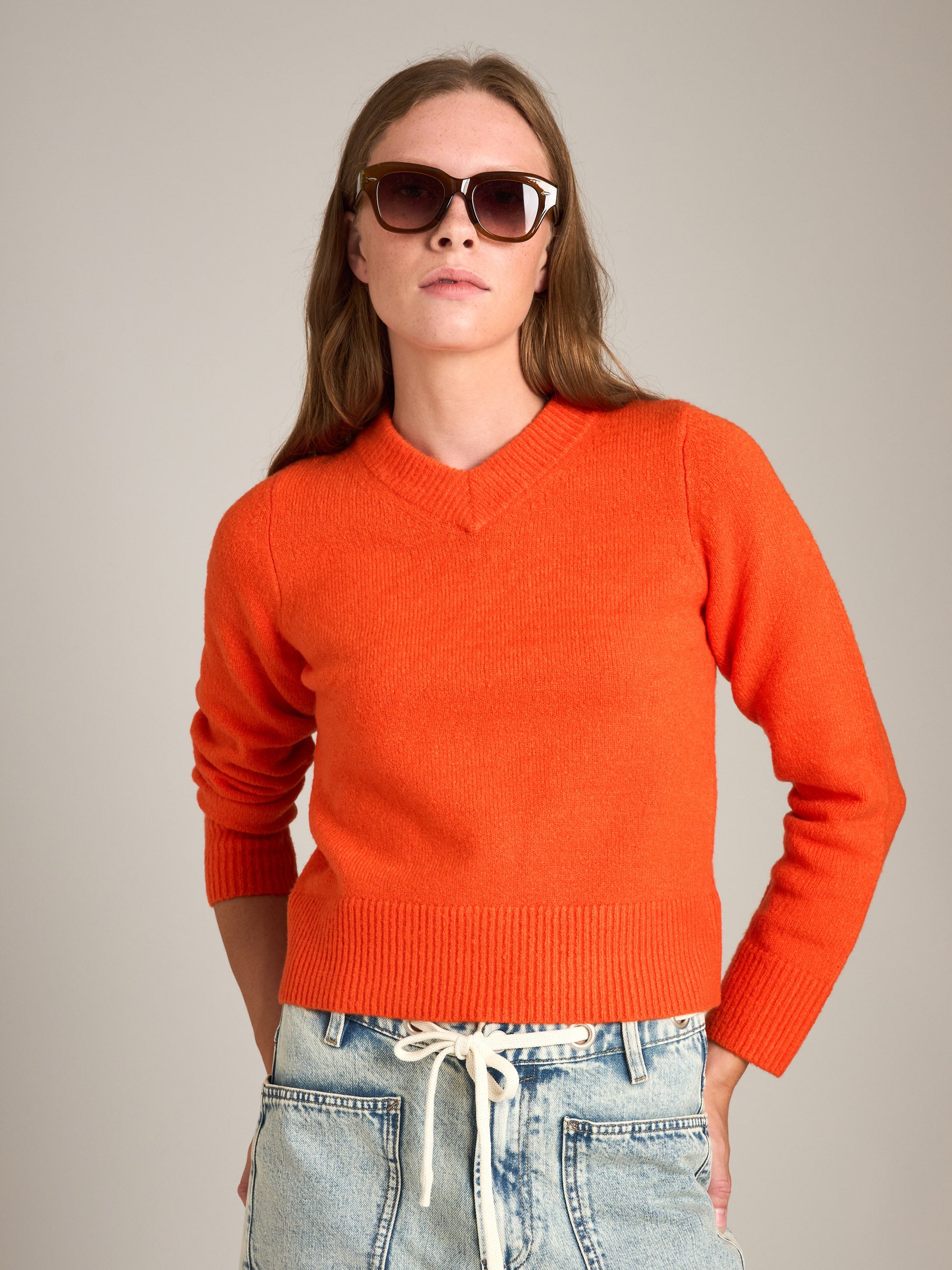 MONK & LOU - Roni Boucle V-neck Pullover Sweater - 
