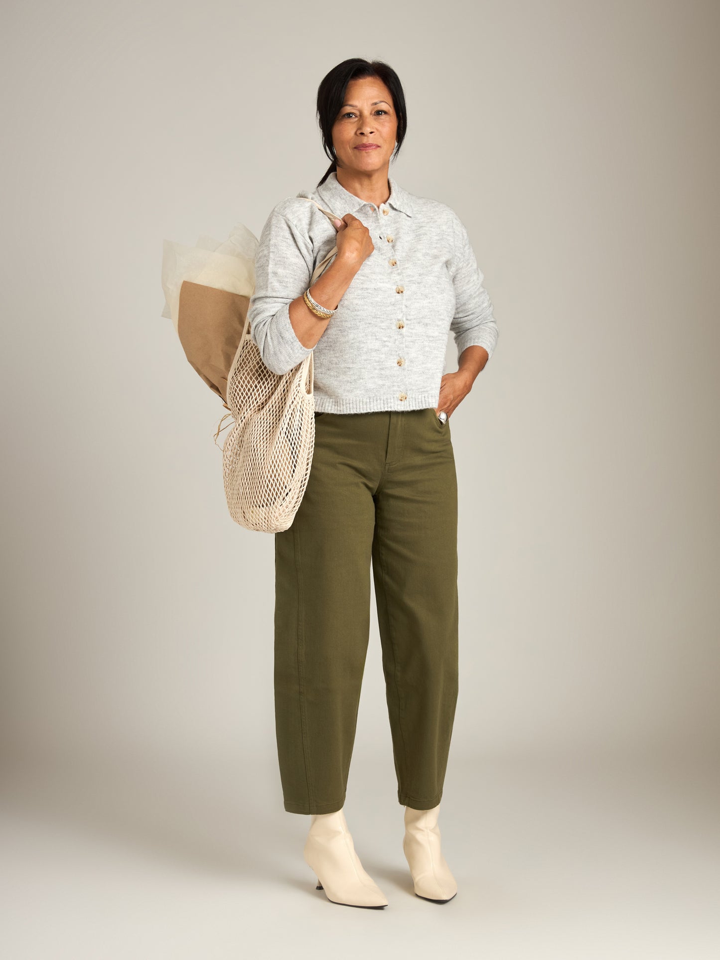 MONK & LOU - Julie Cropped Barrel Pant - Sage