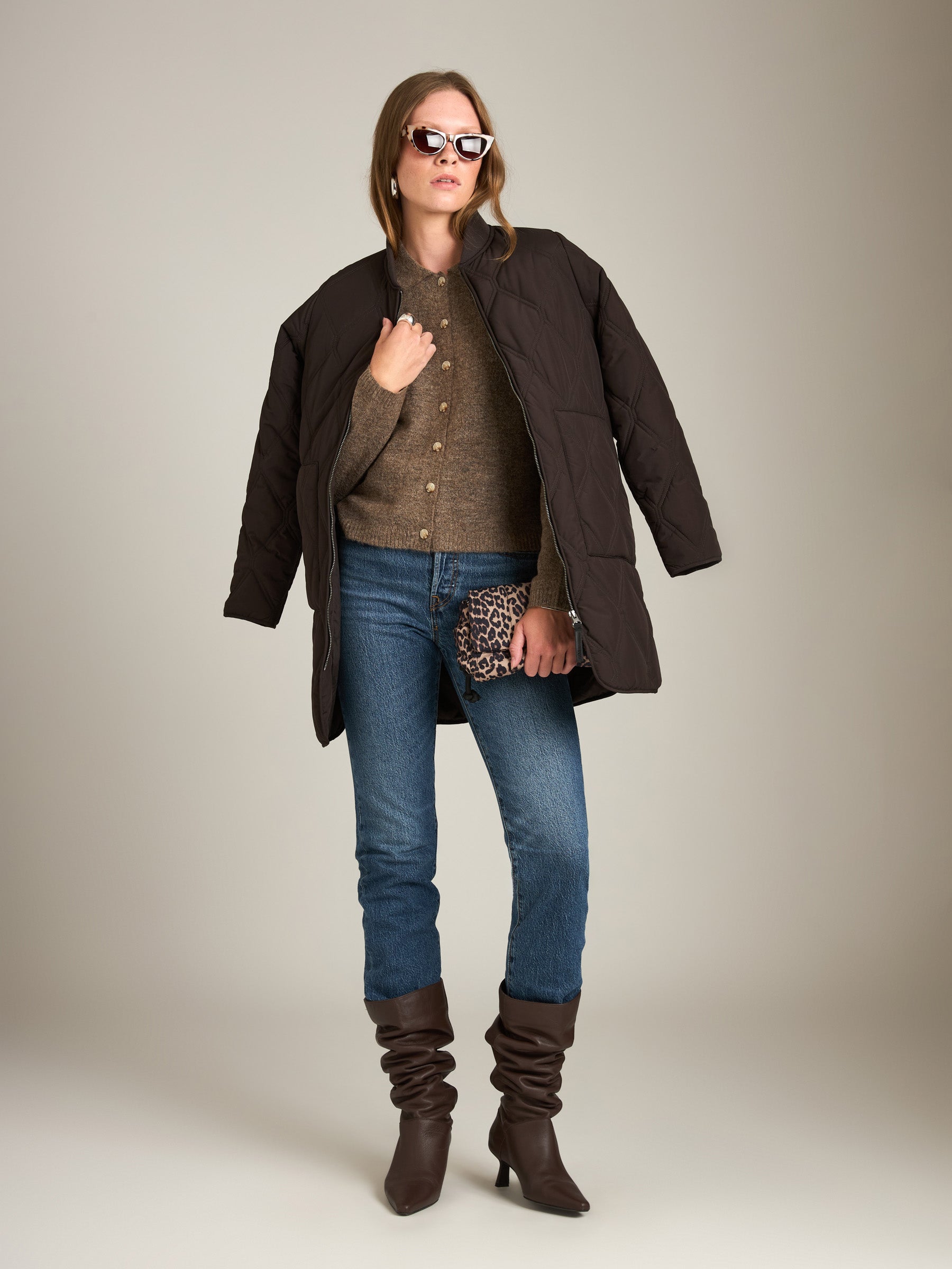 MONK & LOU - Saffi Polo Cardigan - Heather Walnut