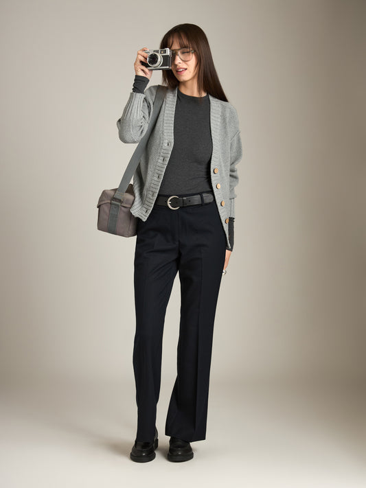 MONK & LOU - Sharita Relaxed Cardi - Melange Light Gray