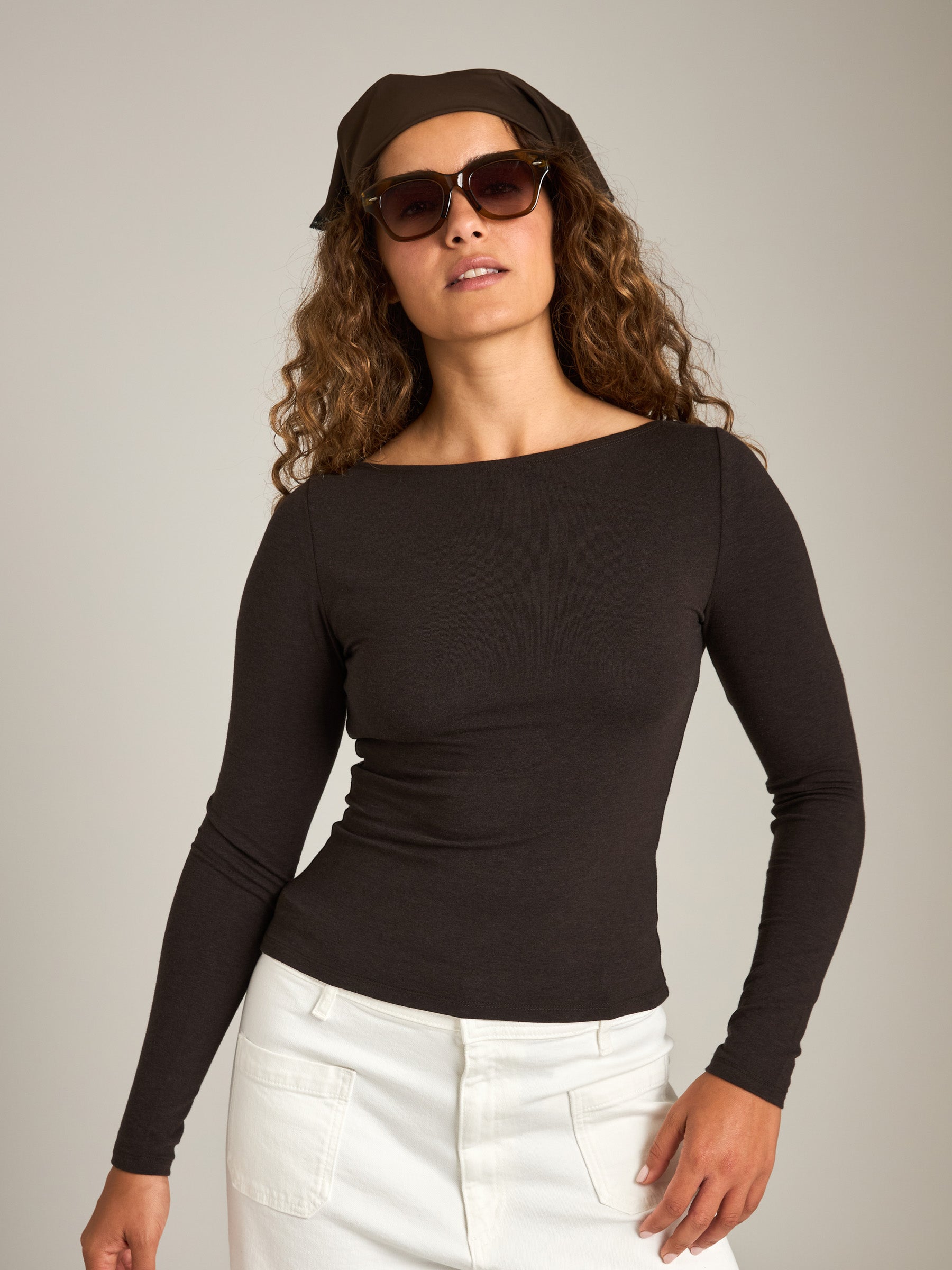 MONK & LOU - Nessa Boatneck Long Sleeve Top - 