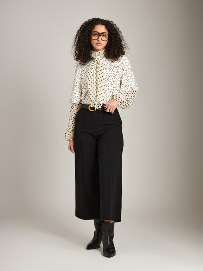 MONK & LOU - Amy Pintuck Cropped Wide Leg Pants - Black