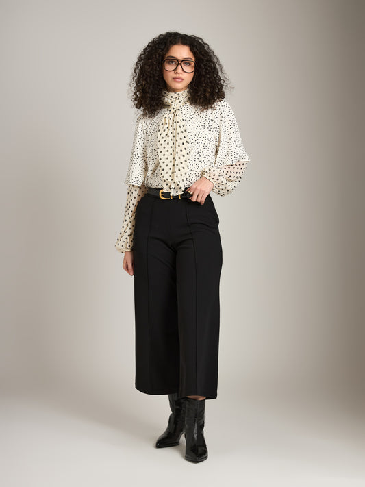 MONK & LOU - Amy Pintuck Cropped Wide Leg Pants - Black