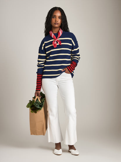 MONK & LOU - Anita Crewneck Stripe Pullover Sweater - Ink