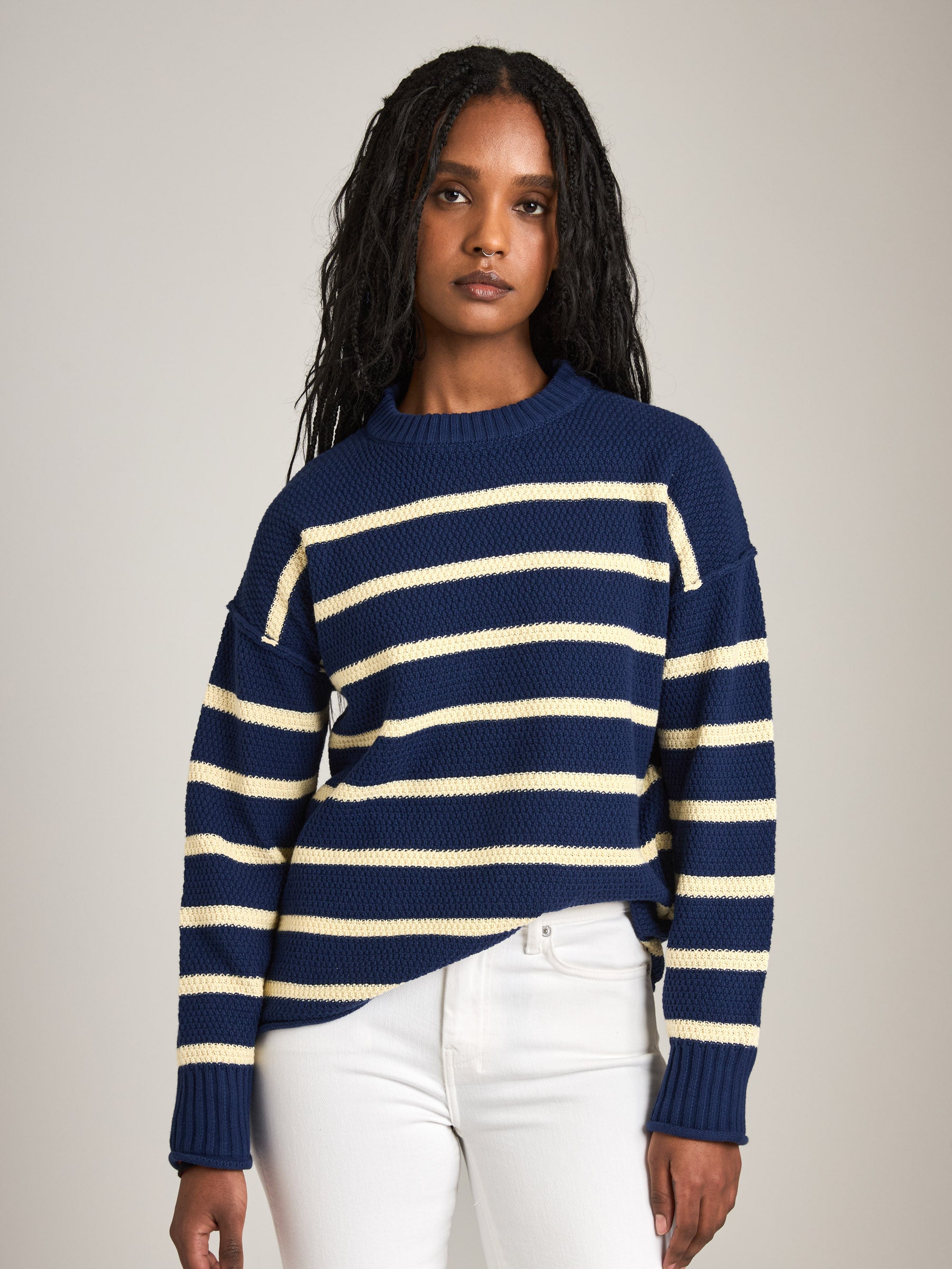 MONK & LOU - Anita Crewneck Stripe Pullover Sweater - 