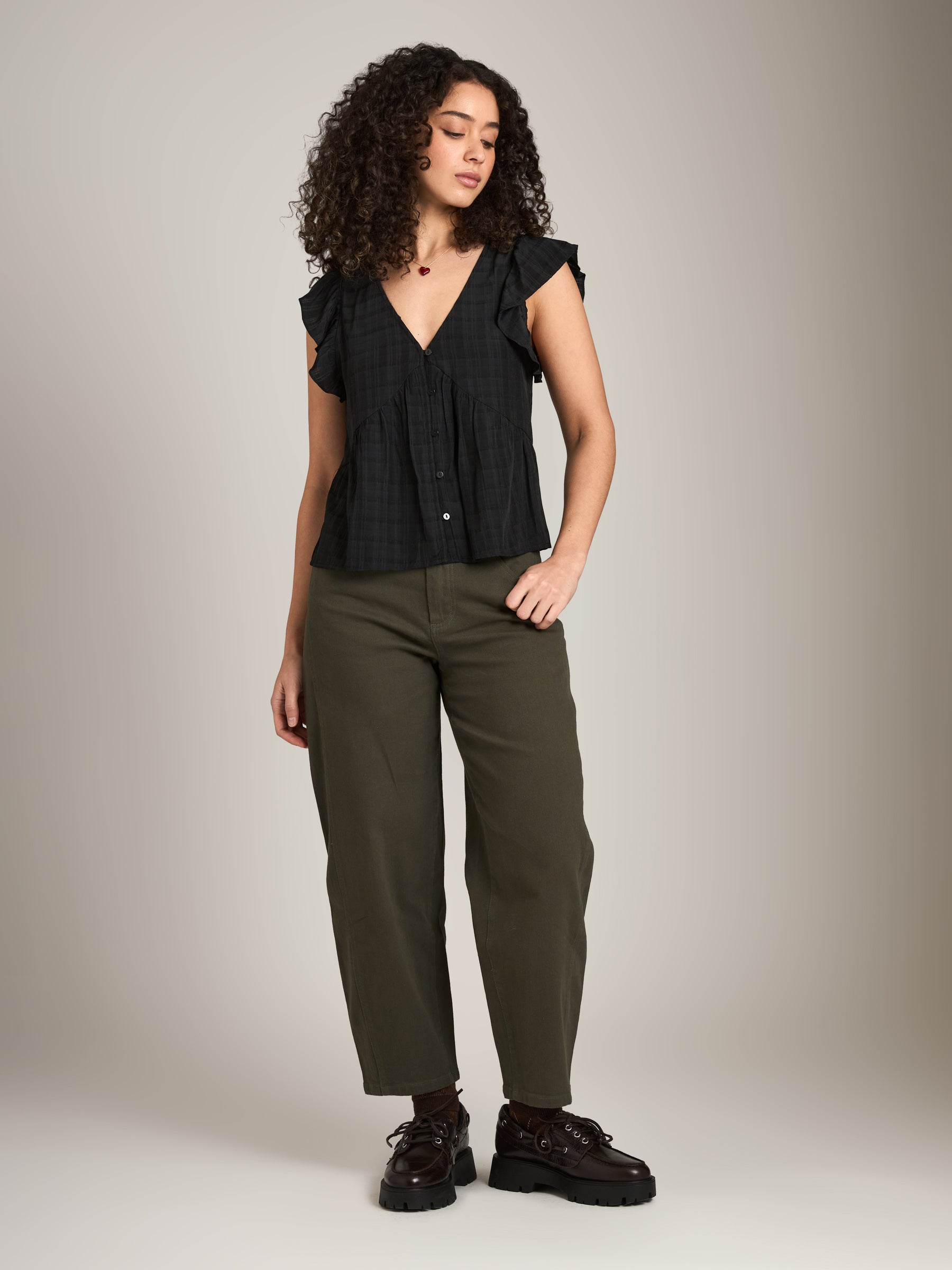 MONK & LOU - Clare Waterfall Sleeve Blouse - Black