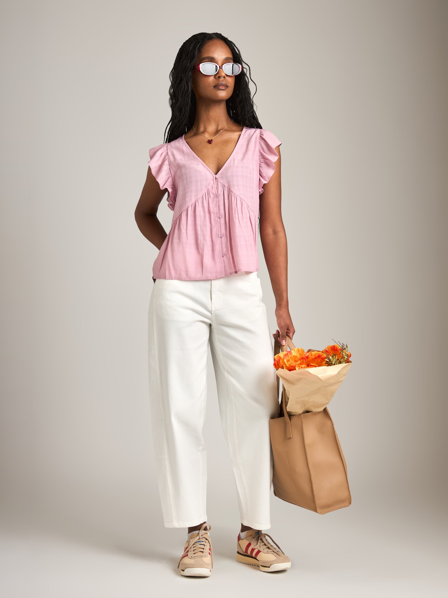 MONK & LOU - Clare Waterfall Sleeve Blouse - Pink