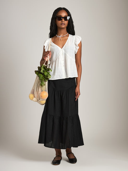 MONK & LOU - Clare Waterfall Sleeve Blouse - White