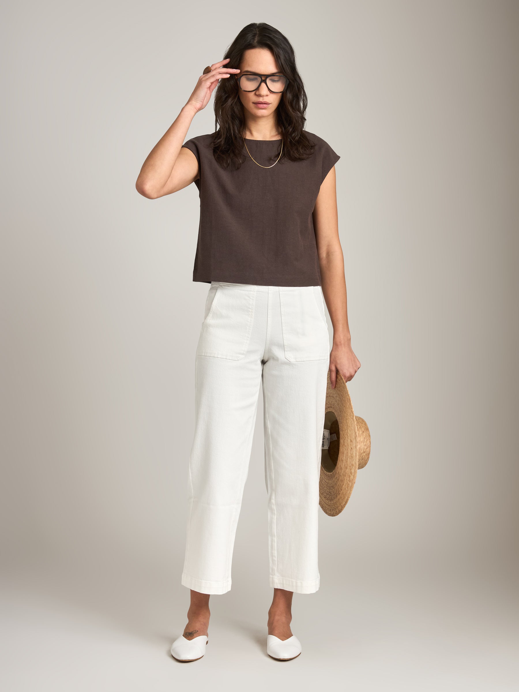MONK & LOU - Dee Relaxed Cropped Pants - White