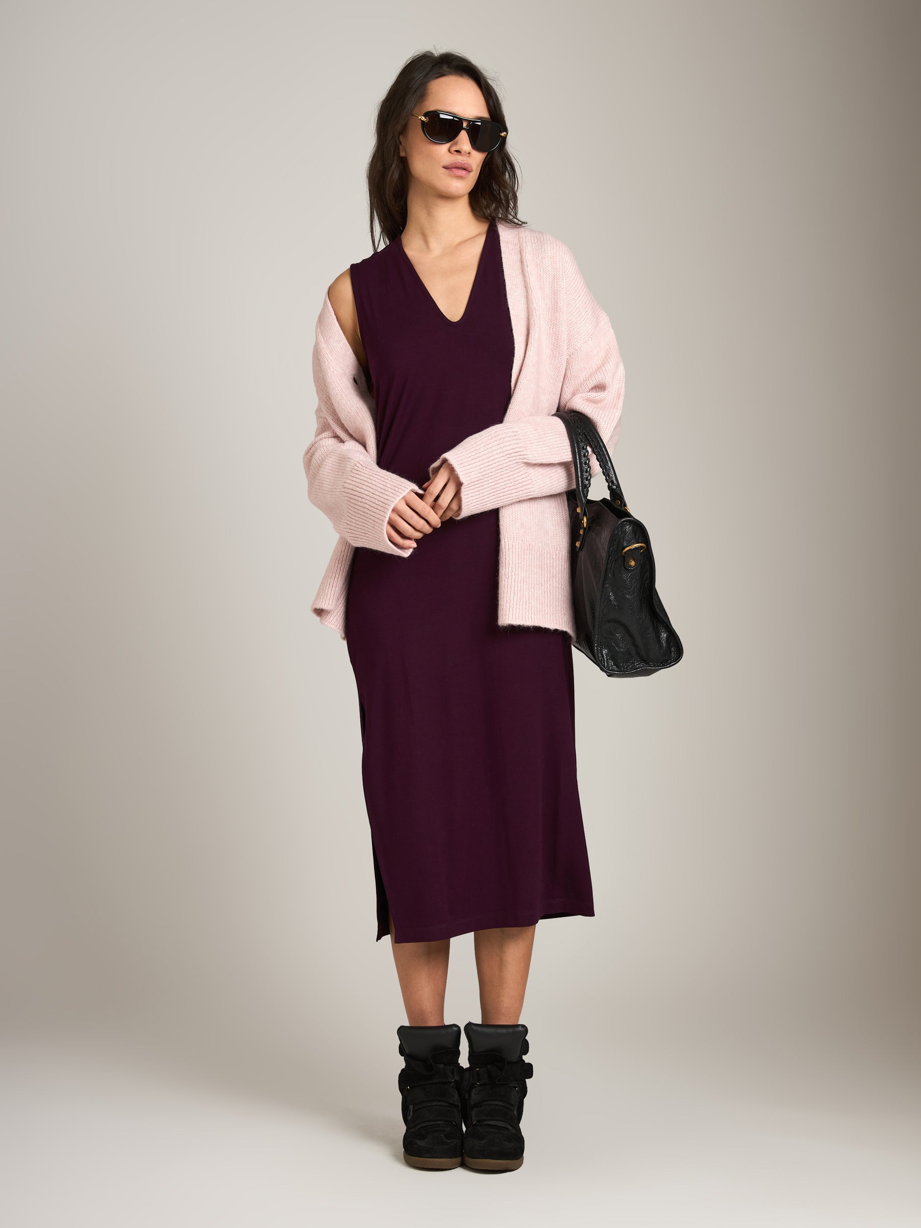 MONK & LOU - Drea Soft V-Neck Maxi Dress - Fig Berry