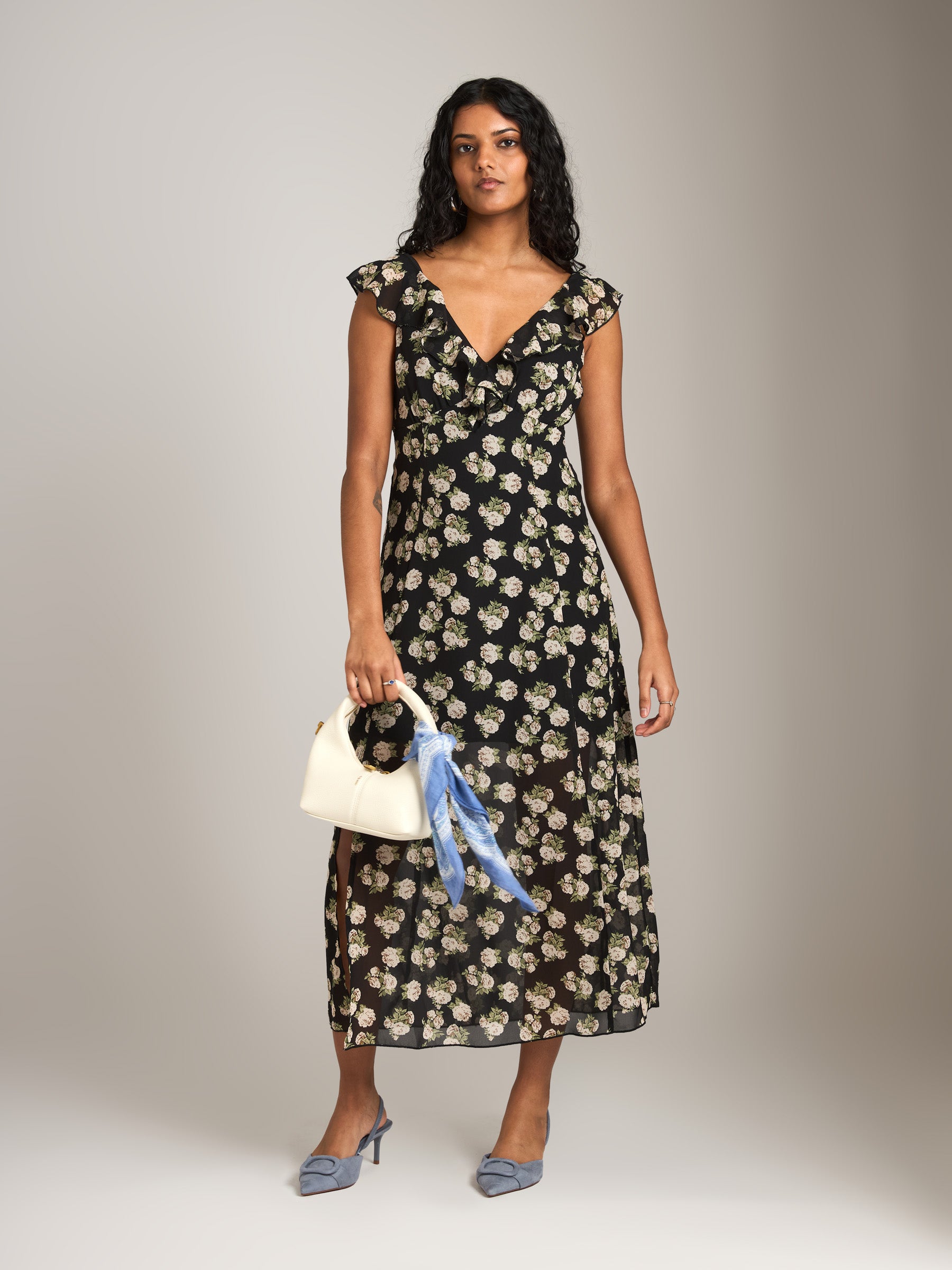 MONK & LOU - Elle Ruffle Maxi Dress - Black Floral