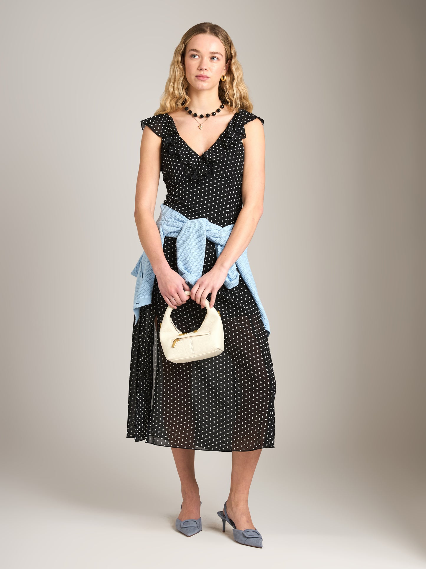 MONK & LOU - Elle Ruffle Maxi Dress - Black Polka Dots