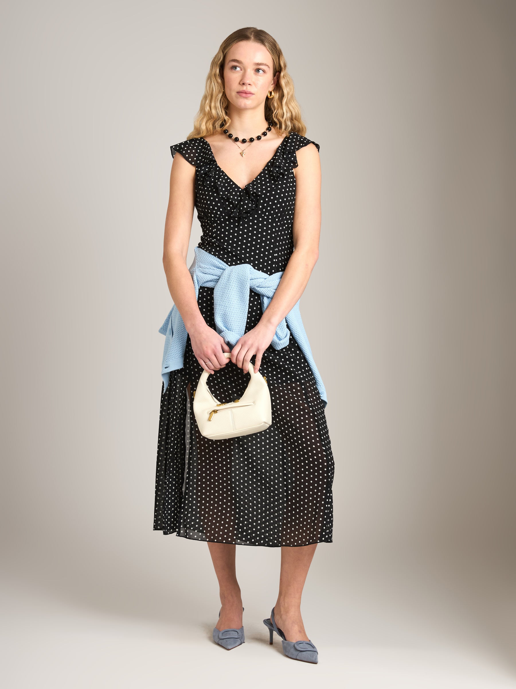 MONK & LOU - Elle Ruffle Maxi Dress - Black Polka Dots