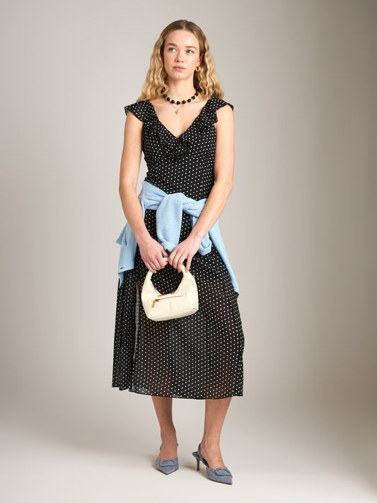MONK & LOU - Elle Ruffle Maxi Dress - Black Polka Dots