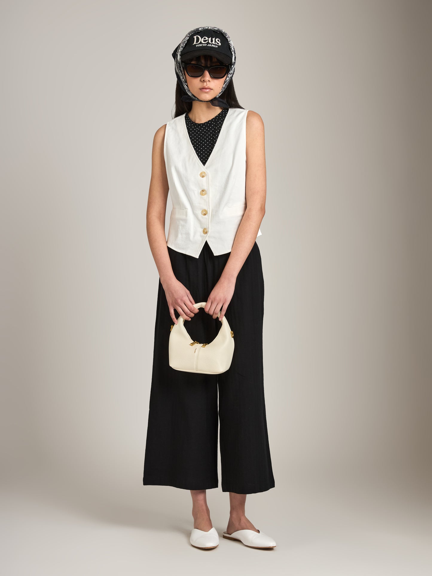 MONK & LOU - Felix Button Vest - White Cream