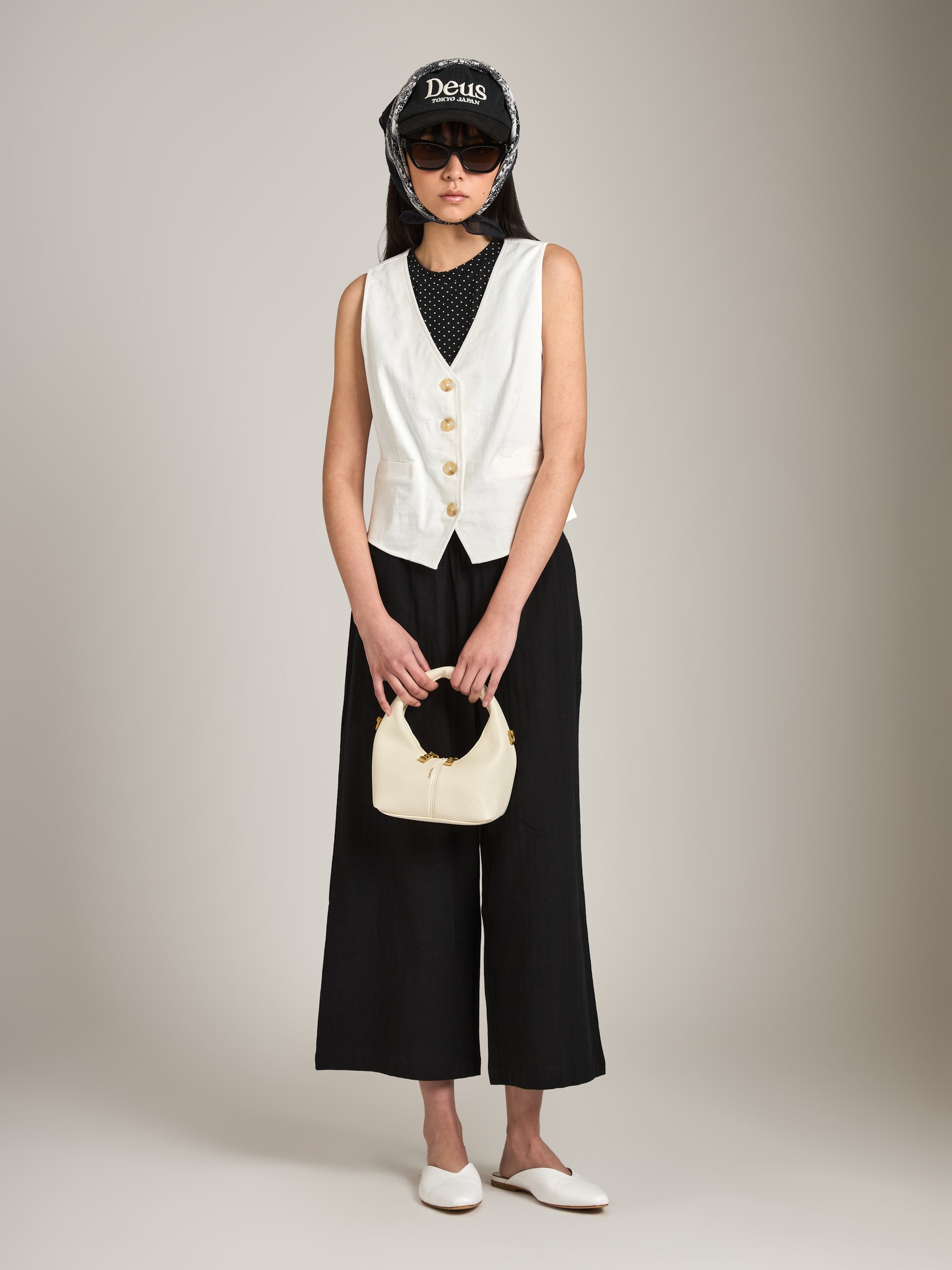 MONK & LOU - Felix Button Vest - White Cream