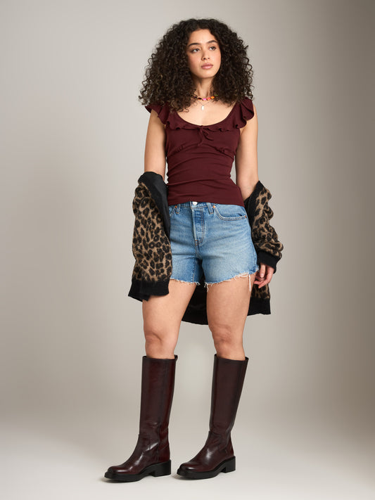 MONK & LOU - Lilith Ruffle Top - Dark Cherry