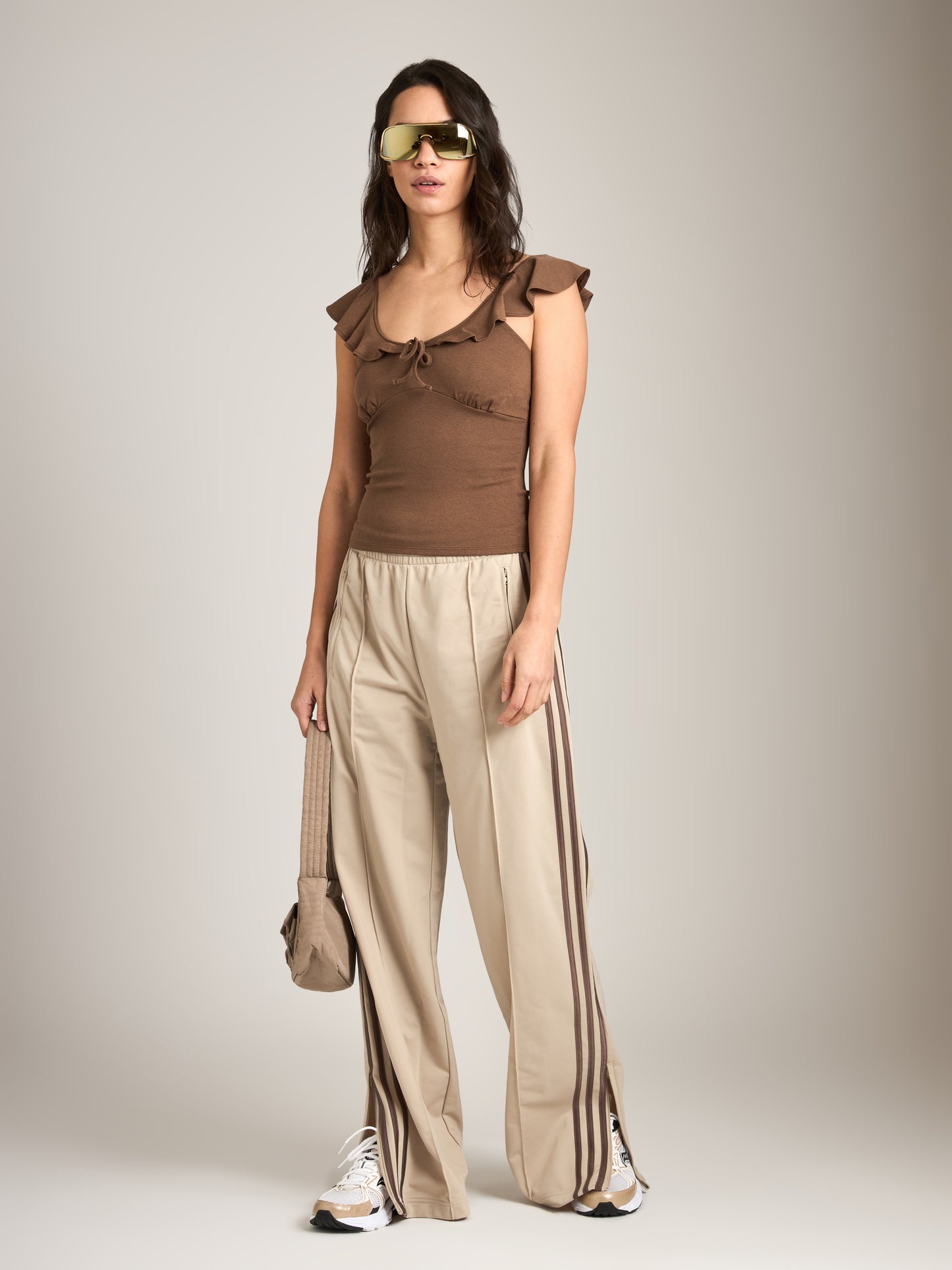 MONK & LOU - Lilith Ruffle Top - Soft Brown