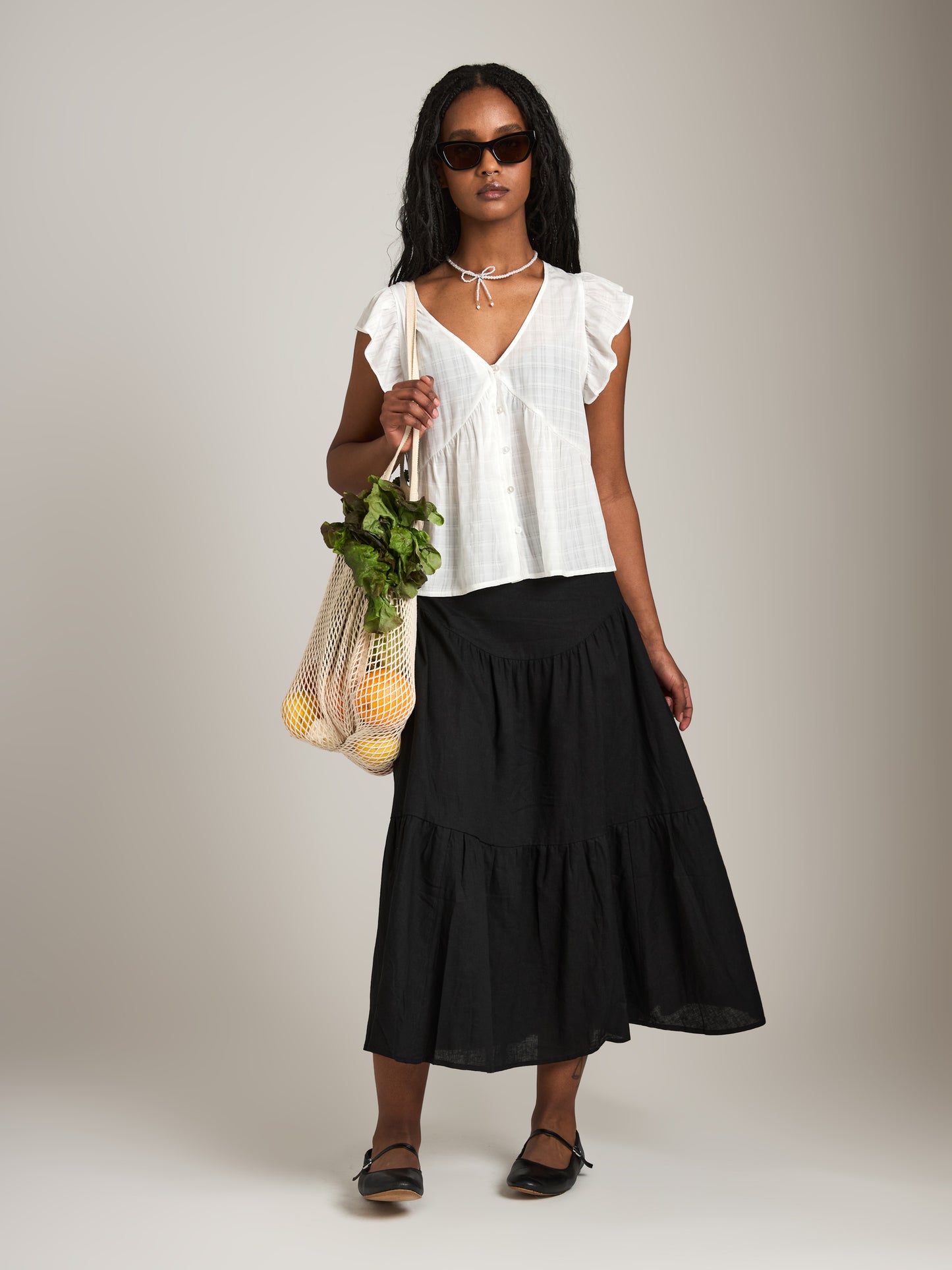 MONK & LOU - Luca Tiered Maxi Skirt - Black