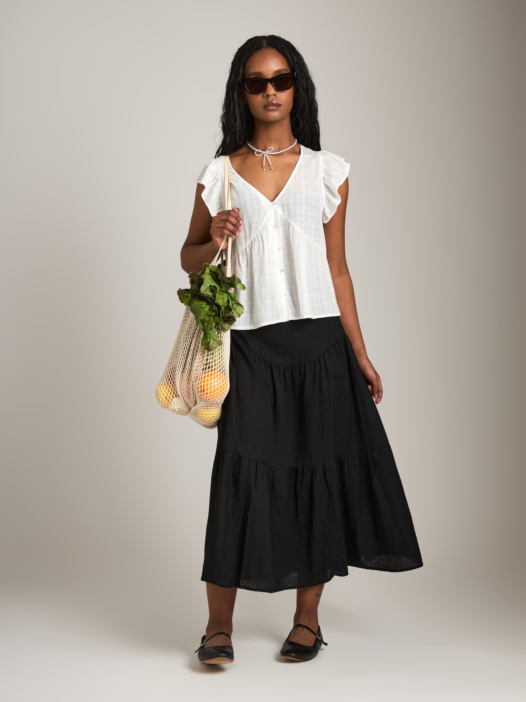 MONK & LOU - Luca Tiered Maxi Skirt - Black