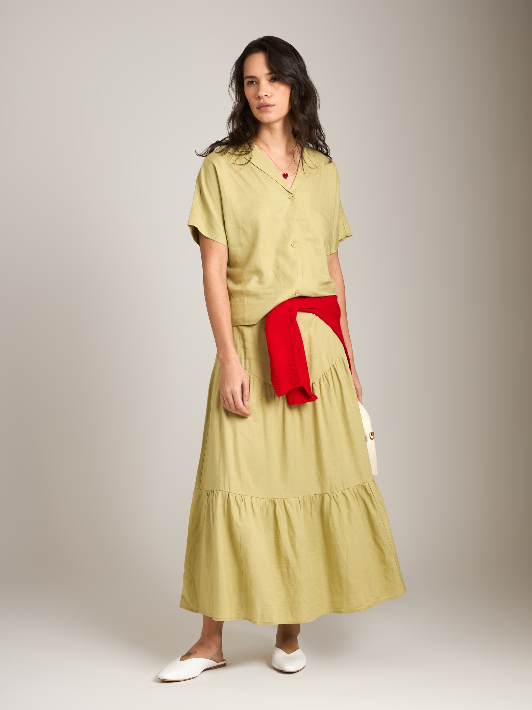 MONK & LOU - Luca Tiered Maxi Skirt - Butter Sage