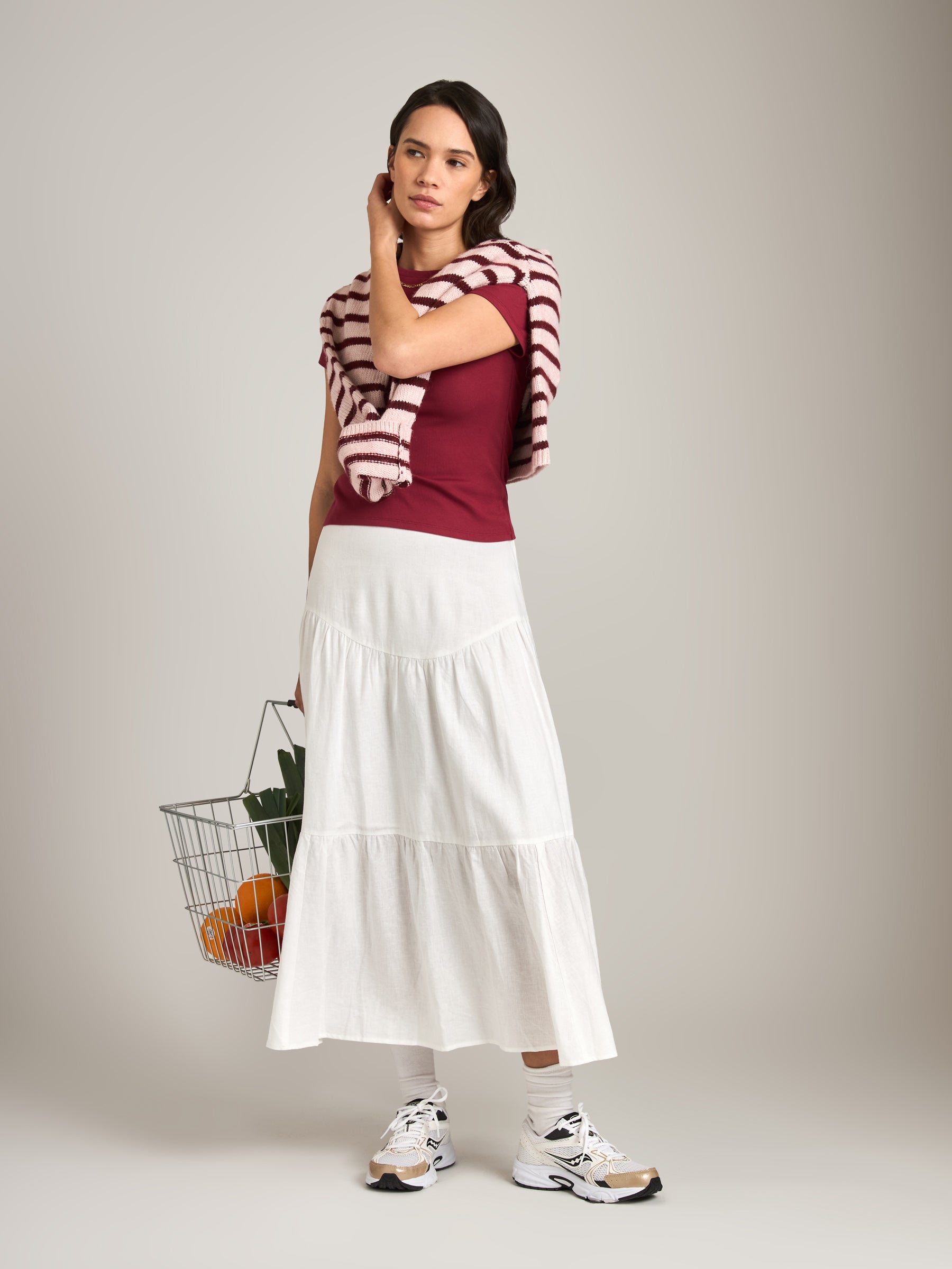 MONK & LOU - Luca Tiered Maxi Skirt - Lined White