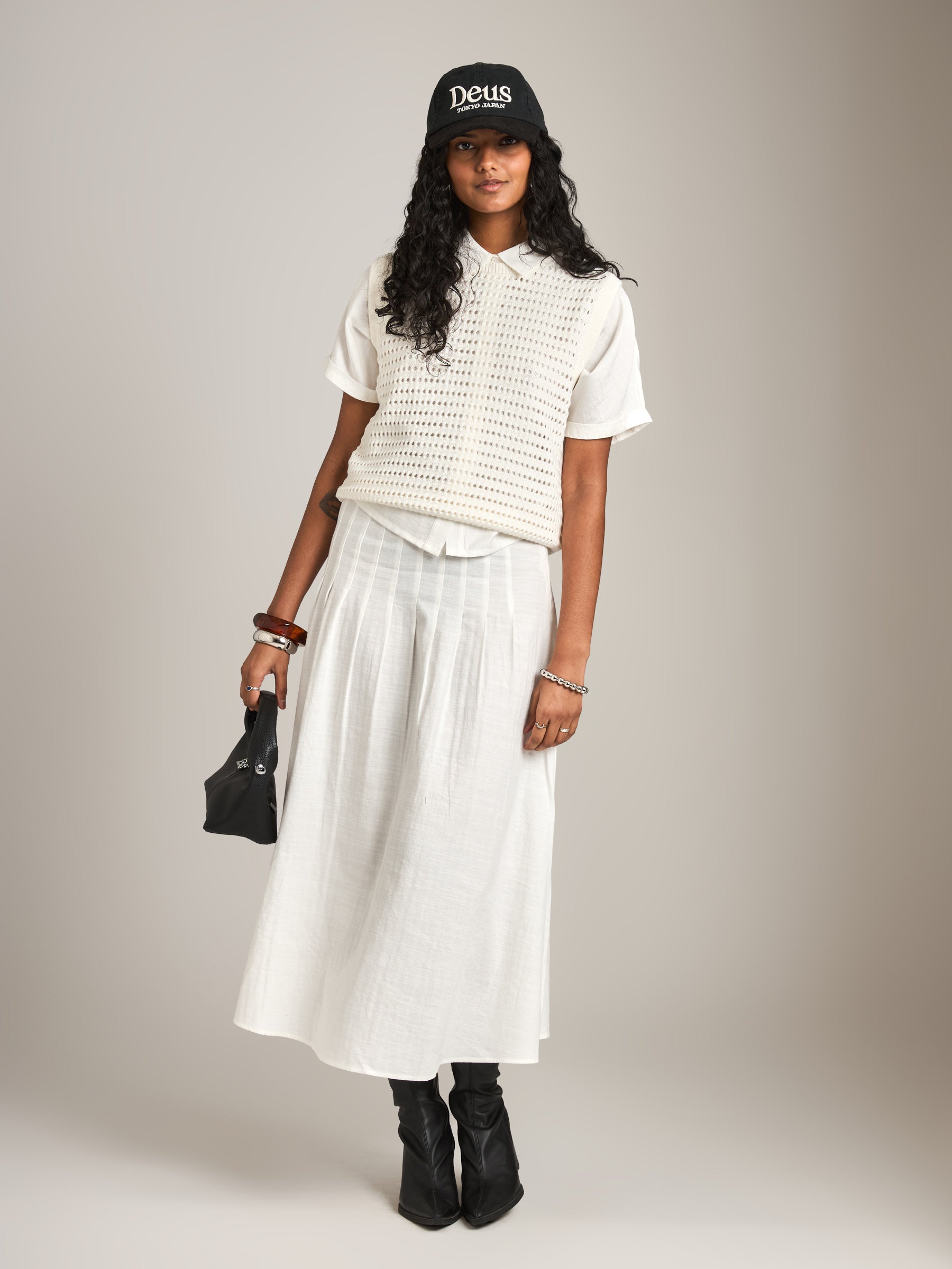 MONK & LOU - Malika Pleated Skirt - Optic White