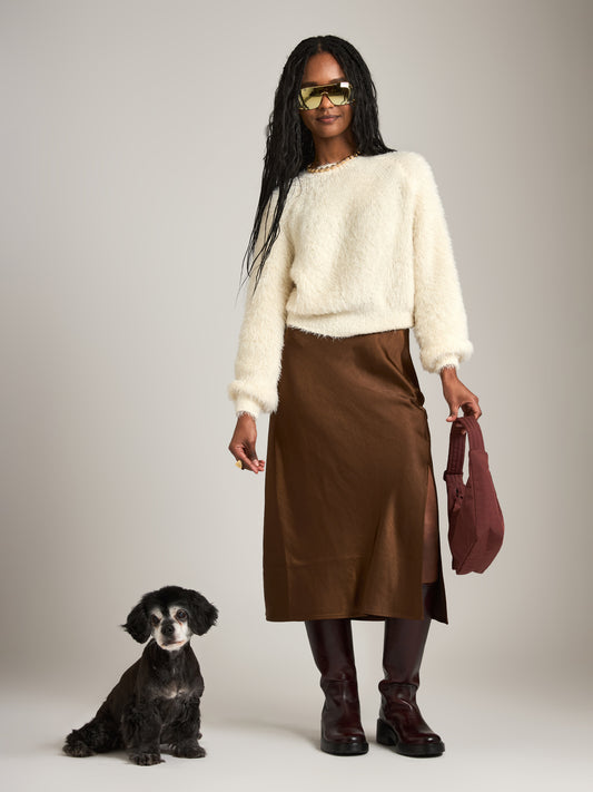 MONK & LOU - Nicola Satin Bias Skirt - Mocha Brown