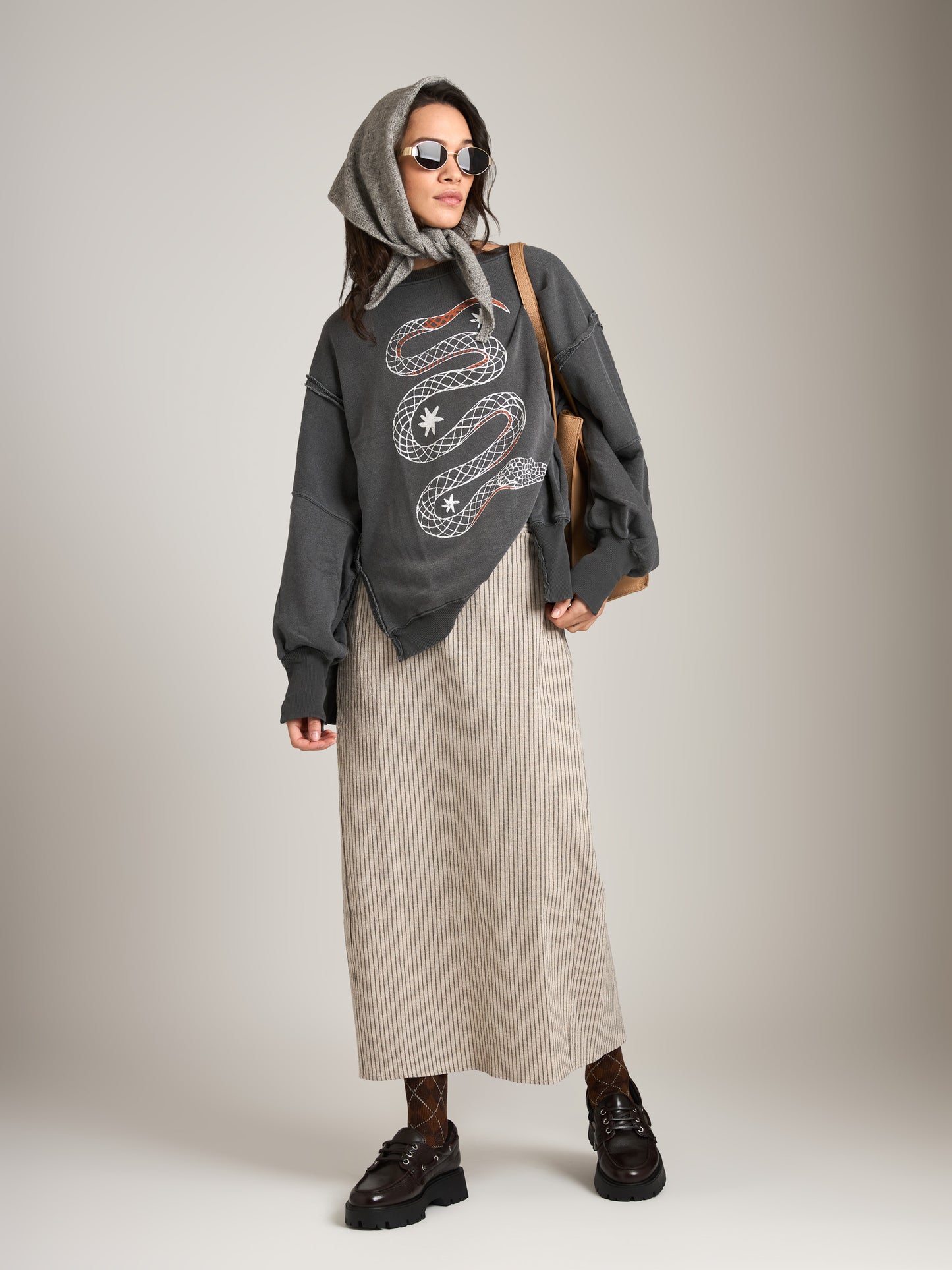 MONK & LOU - Thandi Stripe Maxi Skirt - Sand Black Stripe