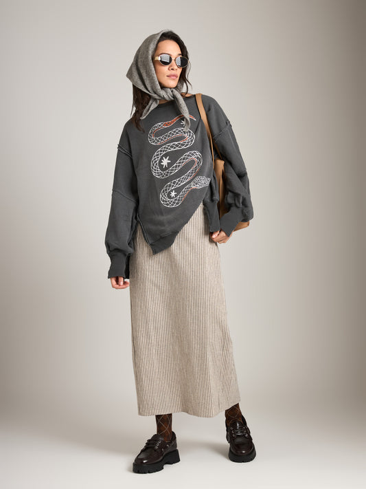 MONK & LOU - Thandi Stripe Maxi Skirt - Sand Black Stripe