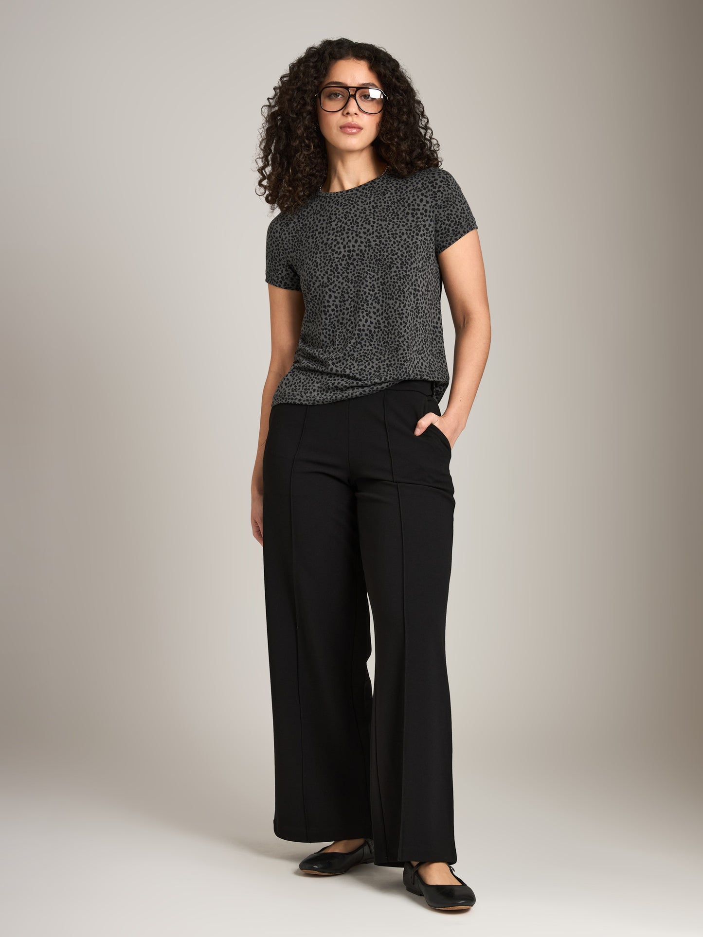 MONK & LOU - Printed Virgo T-Shirt - Black Grey Mini Leopard