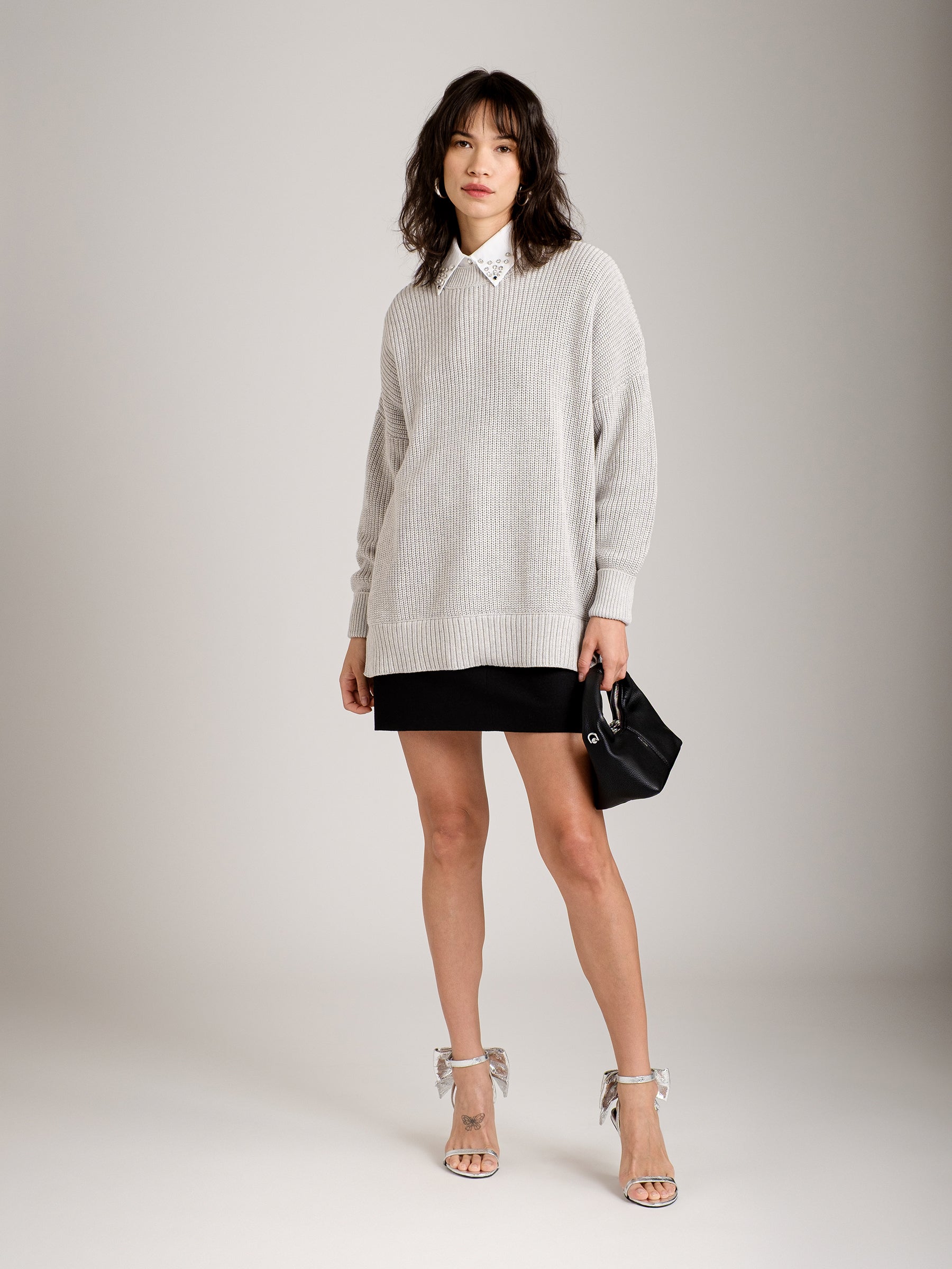 MONK & LOU - Lora Oversized Pullover Tunic Sweater - Heather Gray