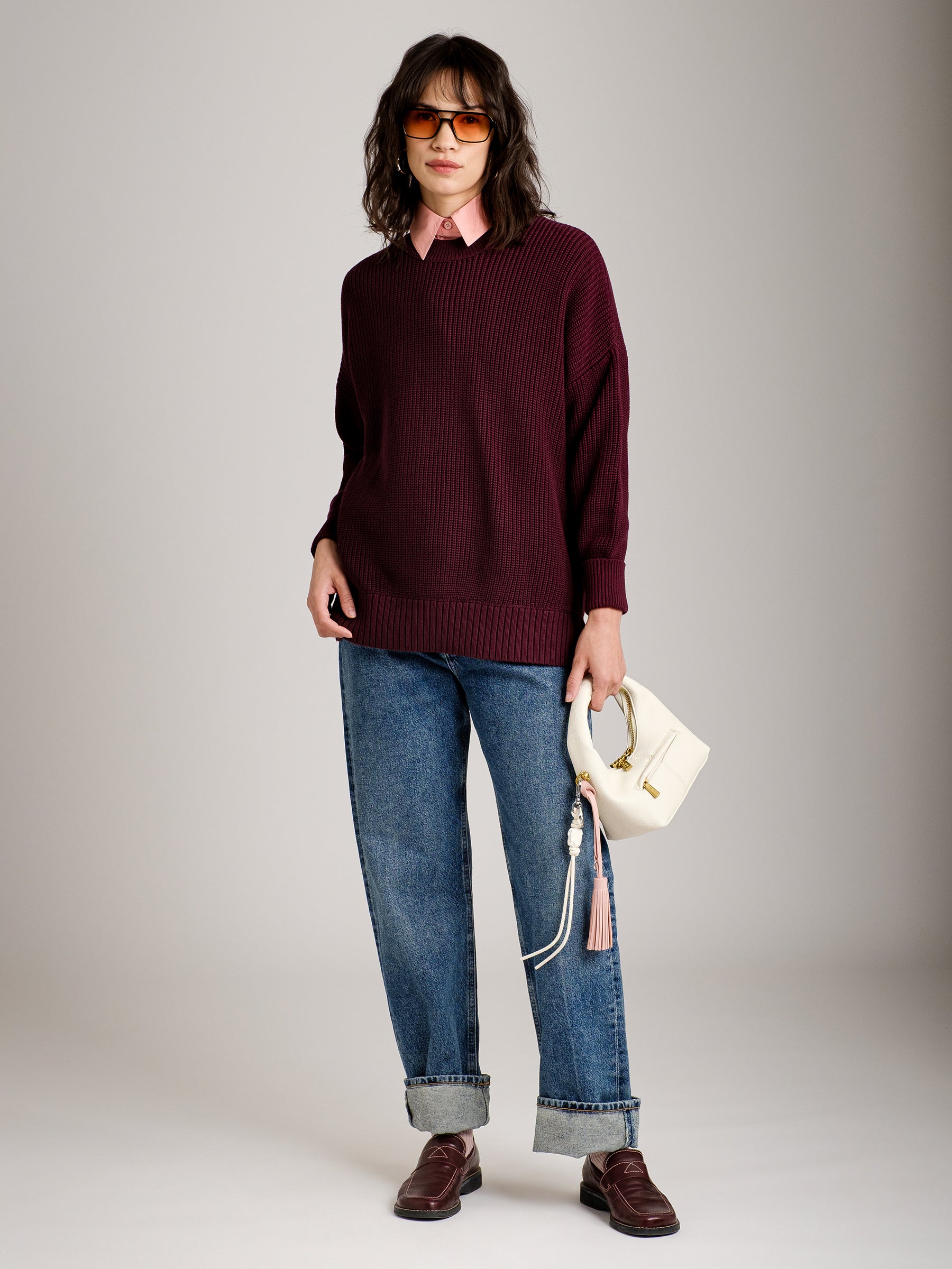 MONK & LOU - Lora Oversized Pullover Tunic Sweater - Acai Berry